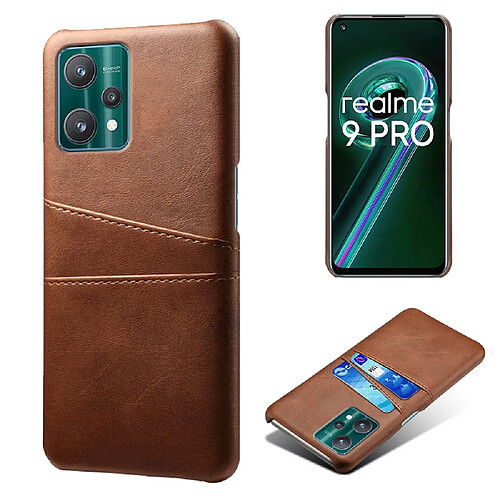 Coque en TPU + PU avec porte-cartes, marron pour votre Realme 9 Pro