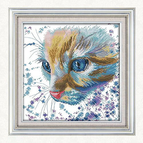 motif de chat aquarelle estampillé kit au point de croix bricolage 14ct 32x32cm