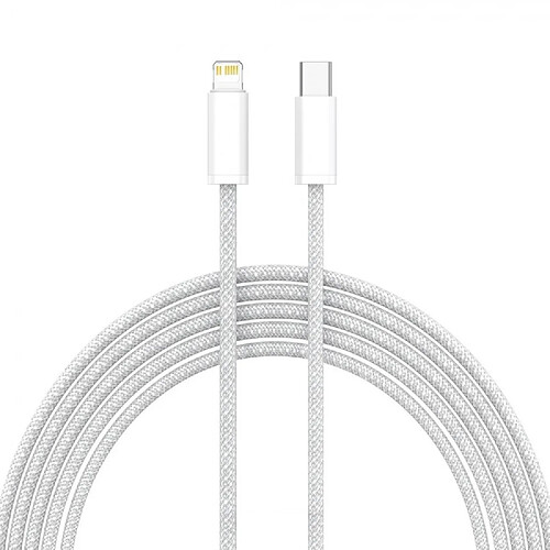 Cable Type-C Charge Rapide 3A Nylon Renforce Argent 1m Pour iPhone 8 / X / XR / 11 / 12 / 13 / SE 2022 Little Boutik®