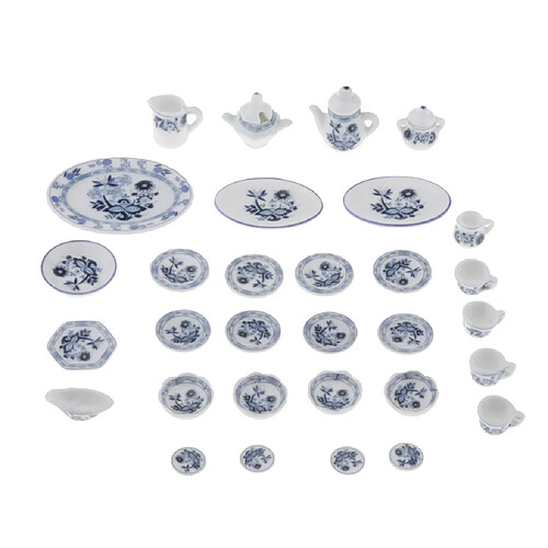 27Pcs Échelle 1:12 Maison De Poupée Miniature Coupe Plat Pot Vaisselle Set Jouets Bleu