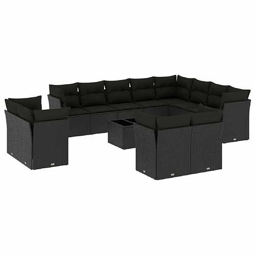 Maison Chic Salon de jardin avec coussins 13 pcs | Ensemble de Table et chaises | Mobilier d'Extérieur noir résine tressée -GKD53182