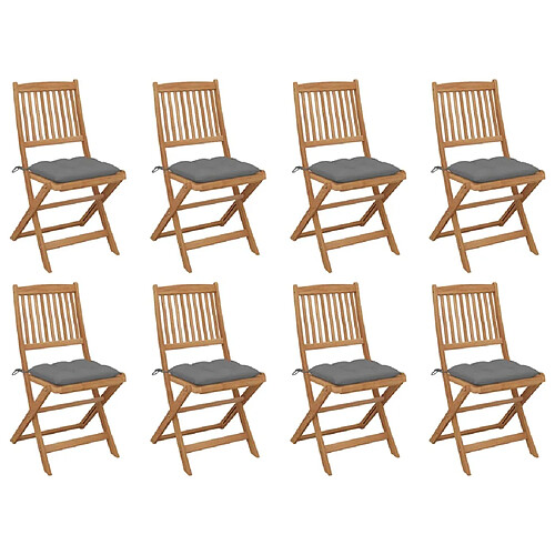 vidaXL Chaises pliables d'extérieur et coussins lot de 8 Bois d'acacia