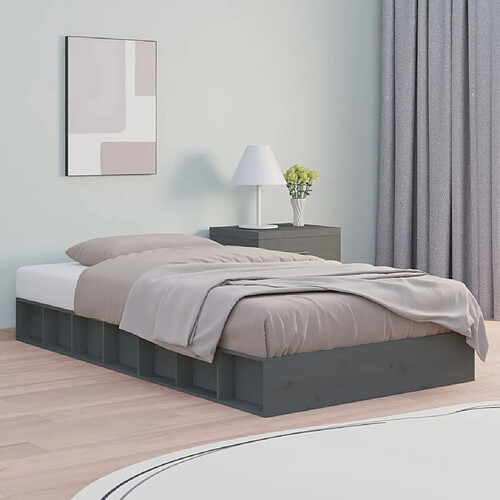 vidaXL Cadre de lit sans matelas gris 135x190 cm bois massif