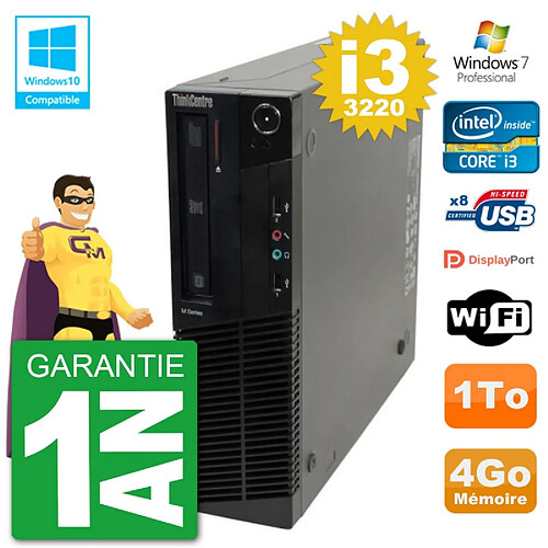 PC Lenovo ThinkCentre M82 SFF i3-3220 RAM 4Go Disque Dur 1To Graveur DVD Wifi W7 · Occasion