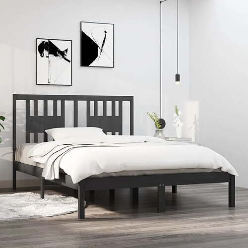 vidaXL Cadre de lit sans matelas gris bois massif