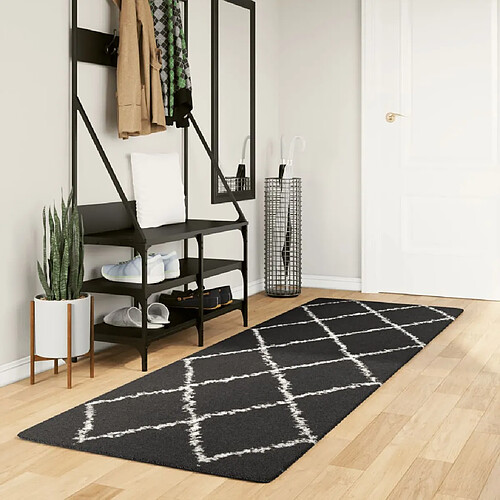 vidaXL Tapis shaggy à poils longs moderne noir et crème 80x250 cm