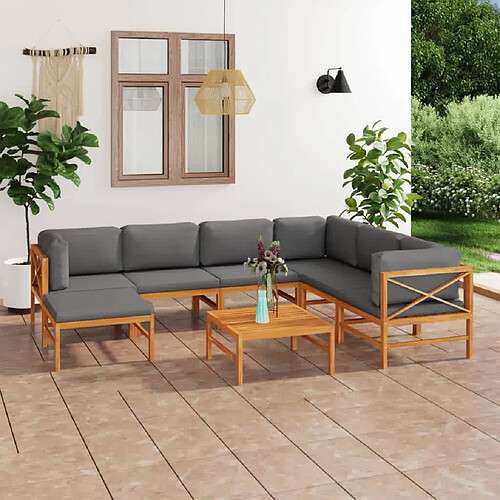 vidaXL Salon de jardin 8 pcs avec coussins gris bois de teck solide