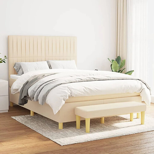 vidaXL Sommier à lattes de lit avec matelas Crème 140x200 cm Tissu