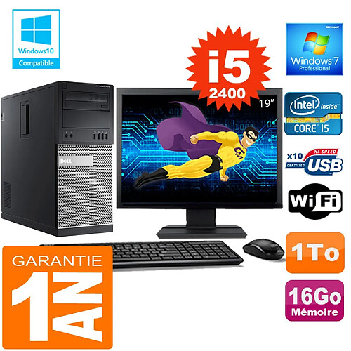 PC Tour DELL 7010 Core I5-2400 Ram 16Go Disque 1 To Wifi W7 Ecran 19" · Occasion