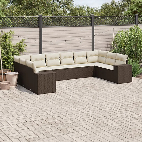 vidaXL Salon de jardin 10 pcs avec coussins marron résine tressée