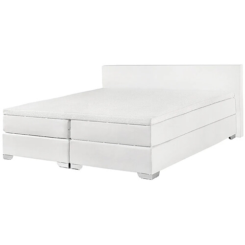 Beliani Lit boxspring en cuir PU blanc 180x200 cm PRESIDENT