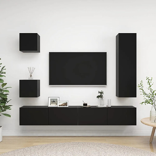 vidaXL Ensemble de meuble TV 5 pcs Noir Bois d'ingénierie