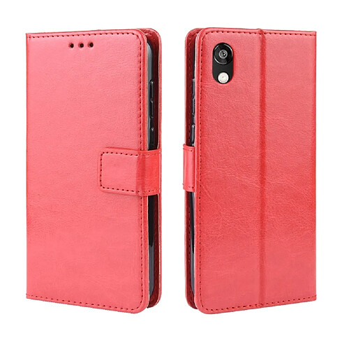 Wewoo Housse Coque Étui en cuir à rabat horizontal rétro Crazy Horse Texture pour Huawei Y5 2019avec support et fentes cartes et cadre photo rouge