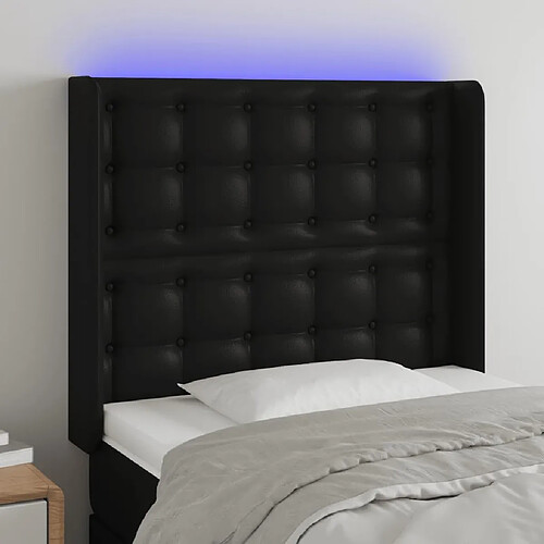 Maison Chic Tête de lit scandinave à LED,meuble de chambre Noir 93x16x118/128 cm Similicuir -MN60754