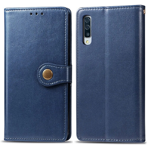 Wewoo Housse Coque Pour Galaxy A70s rétro solide couleur cuir boucle téléphone cas avec lanière et cadre photo et fente carte et portefeuille et fonction de support bleu