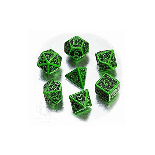 Q WORKSHOP Celtic 3D Revised Green & Black Dice Set (7) [Refreshed Design]