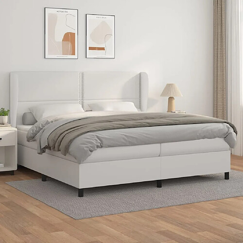 Maison Chic Lit Adulte - Lit simple Lit à sommier tapissier avec matelas moelleux - Meuble de Chambre Blanc 200x200cm Similicuir -MN20382