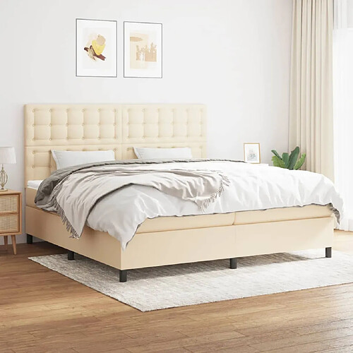 vidaXL Sommier à lattes de lit avec matelas Crème 200x200 cm Tissu