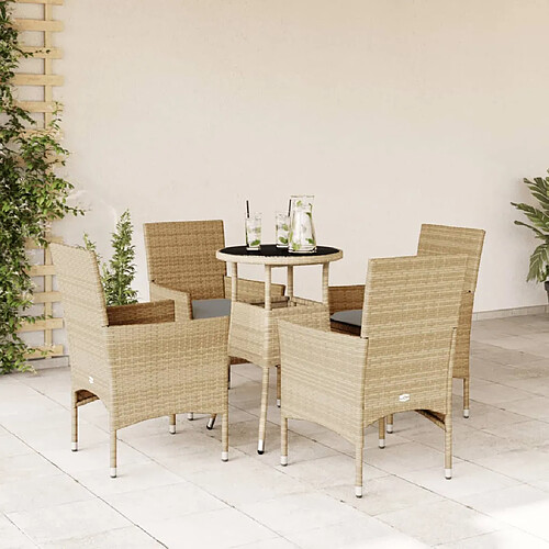 vidaXL Ensemble à manger de jardin et coussins 5 pcs beige rotin verre