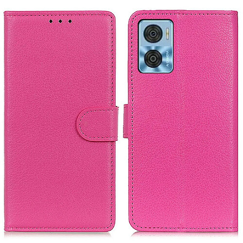 Etui en PU texture litchi, anti-écaillage avec support pour votre Motorola Moto E22 4G/E22i 4G - rose