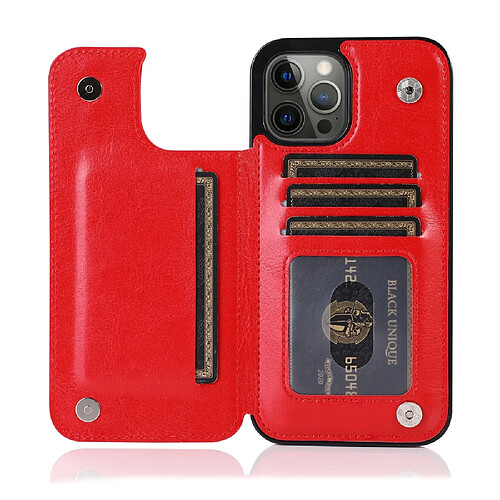 Coque en TPU + PU magnétique, texture crazy horse avec béquille et porte-carte rouge pour votre iPhone 13 Pro 6.1 pouces