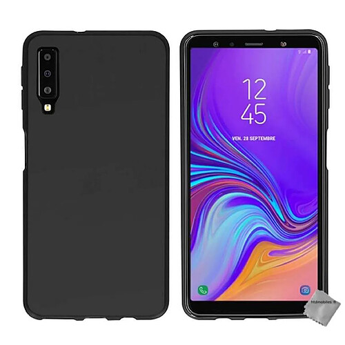 Htdmobiles Coque silicone gel fine pour Samsung Galaxy A7 (2018) + verre trempe - NOIR