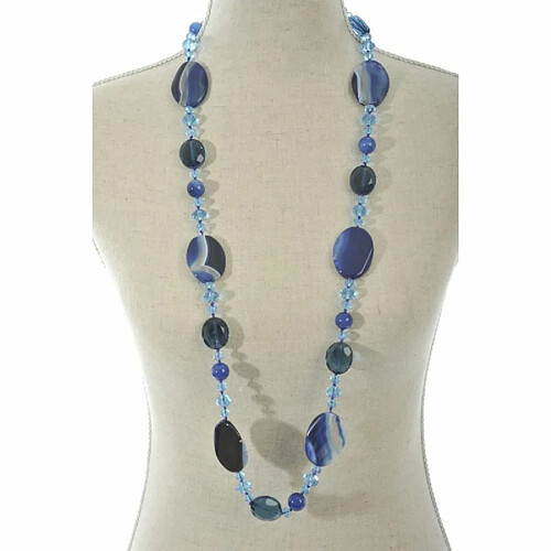 Paris Prix Collier Design Cristal & Perles Neck 18cm Bleu Foncé