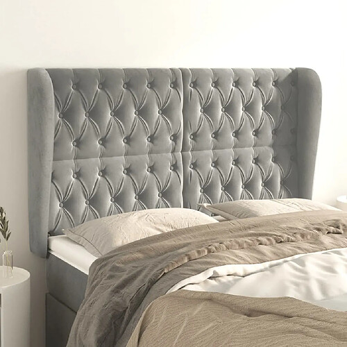 Maison Chic Tête de lit scandinave avec oreilles,meuble de chambre Gris clair 163x23x118/128 cm Velours -MN50985