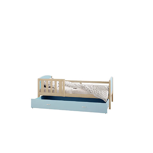 Kids Literie Lit Enfant Tomy 90x190 Pin - bleu Livré avec sommiers, tiroir et matelas en mousse de 7cm