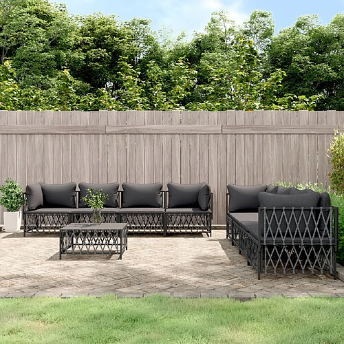 vidaXL Salon de jardin avec coussins 9 pcs anthracite acier