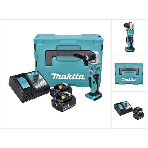 Makita DDA 351 RGJ Perceuse d'angle sans fil 18 V 13,5 Nm + 2x Batteries 6,0 Ah + Chargeur + Coffret Makpac