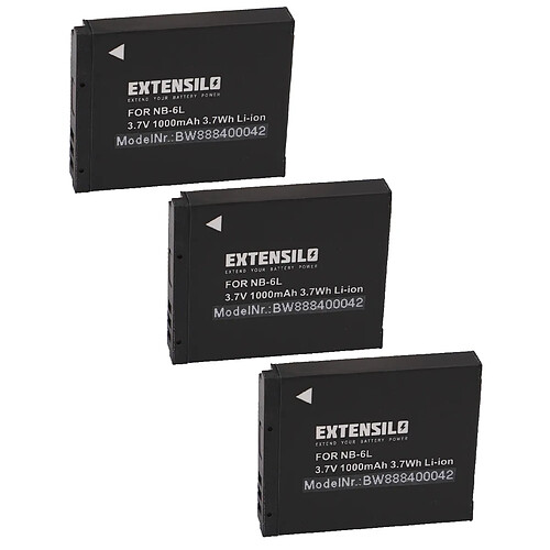 Vhbw EXTENSILO 3x Batteries compatible avec Canon PowerShot SX520 HS, SX510 HS, SX510H, SX500 IS appareil photo, reflex numérique (1000mAh, 3,7V, Li-ion)