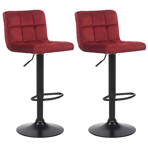 Decoshop26 Lot de 2 tabourets de bar en velours rouge coutures décoratives piètement métal noir 10_0004147