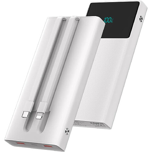 SANAG Power Bank 13000 Mah Avec 2 Câbles Intégrés, Batteries Externes, Chargeur Portable Pd Chargeur Rapide Avec Affichage Led, Batterie De Secours Pour Iphone, Android, Etc (1 Pièce) - Blanc