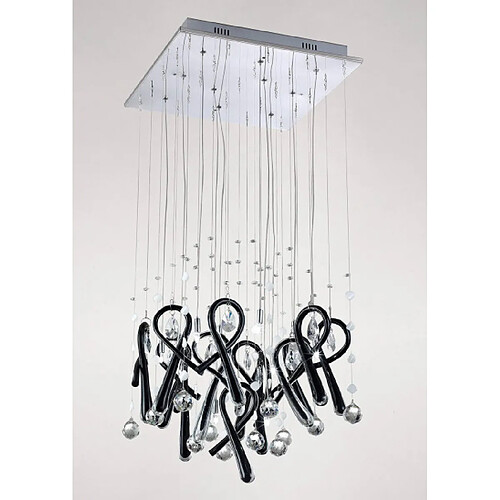 Luminaire Center Suspension Class carré 10 Ampoules chrome poli/verre noir/cristal