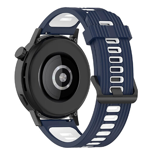 Bracelet en silicone 20mm rayures, bicolore, réglable, bleu nuit/blanc pour votre Huawei Watch GT3 42mm/Samsung Galaxy Watch4 40mm/44mm