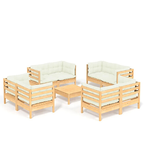 Maison Chic Salon de jardin 9 pcs + coussins - Mobilier/Meubles de jardin - Table et chaises d'extérieur crème Bois de pin -MN60074