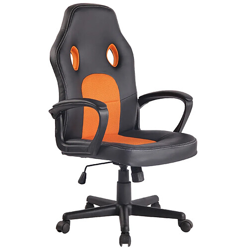 Decoshop26 Fauteuil de bureau design sportif en synthétique noir maille orange BUR10484