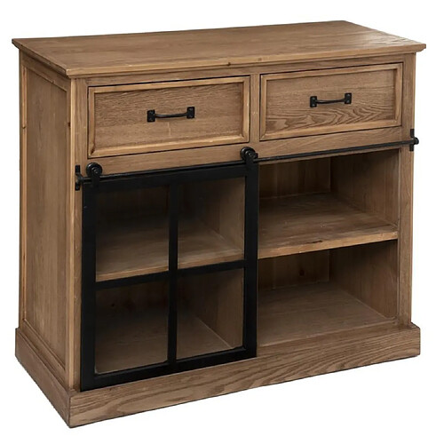 Pegane Buffet / meuble de rangement avec 1 porte et 2 tiroirs coloris marron caramel - Longueur 94 x Profondeur 40 x Hauteur 85 cm