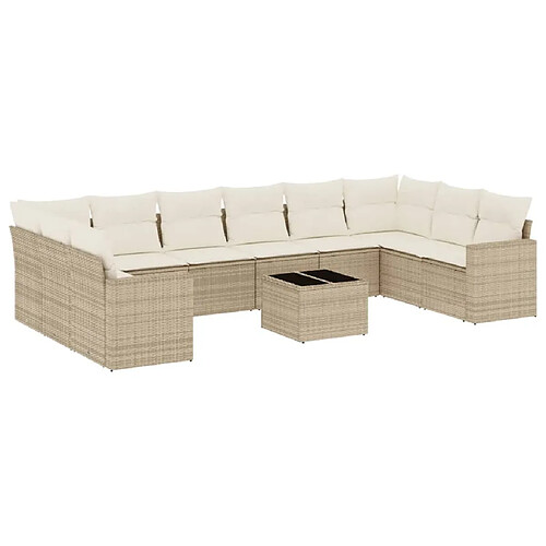 Maison Chic Salon de jardin 11 pcs avec coussins | Ensemble de Table et chaises | Mobilier d'Extérieur beige résine tressée -GKD59382