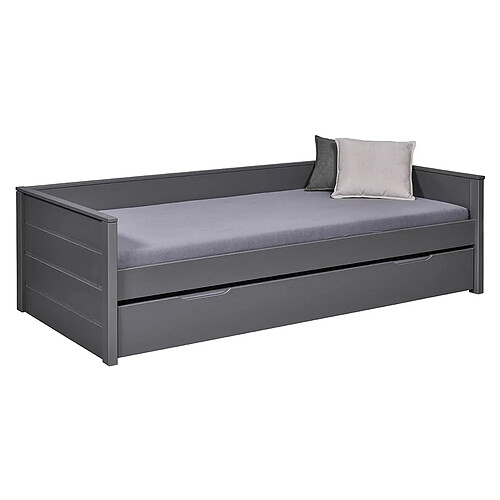 Pegane Lit multi fonction pour enfant en bois coloris gris, couchage 90x200 avec sommier - longueur 208 x profondeur 98 x hauteur 60 cm