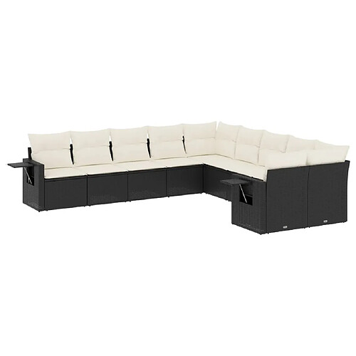 Maison Chic Salon de jardin 10 pcs avec coussins | Ensemble de Table et chaises | Mobilier d'Extérieur noir résine tressée -GKD85606