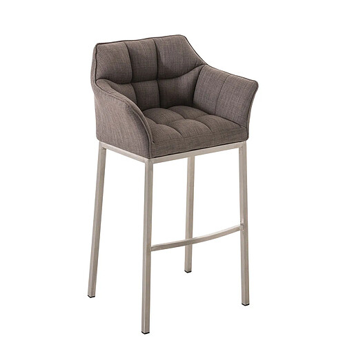 Decoshop26 Tabouret de bar chaise haute de comptoir couture carrées assise en tissu gris 4 pieds stables en acier inoxydable 10_0004724