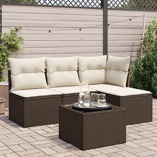 vidaXL Salon de jardin avec coussins 5 pcs marron résine tressée