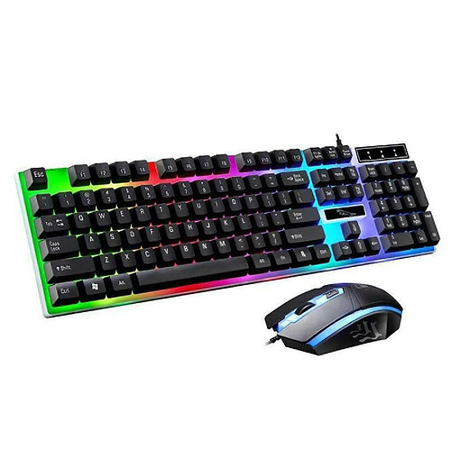 Universal Clavier de jeu + souris rétroéclairée LED arc-en-ciel câblée USB pour les ordinateurs de bureau