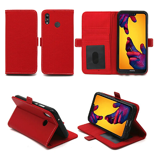 Huawei P20 LITE : Housse Portefeuille luxe rouge Style Cuir avec stand - Etui coque de protection P20 Light avec porte cartes (smartphone 2018) - Accessoires pochette XEPTIO case