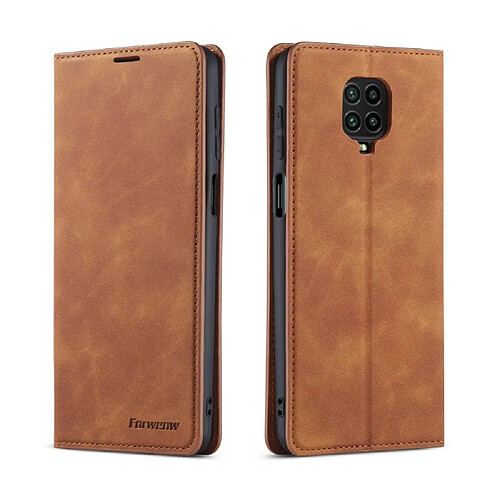 Etui en PU toucher soyeux marron pour votre Xiaomi Redmi Note 9 Pro/Note 9 Pro Max/Note 9S