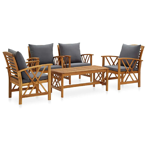 vidaXL Salon de jardin 5 pcs avec coussins Bois d'acacia solide