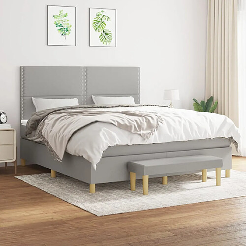 vidaXL Sommier à lattes de lit avec matelas Gris clair 160x200cm Tissu