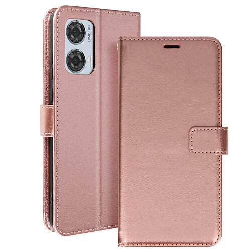 Mayaxess Étui pour Motorola Edge 50 Fusion Portefeuille avec Dragonne Rose Champagne